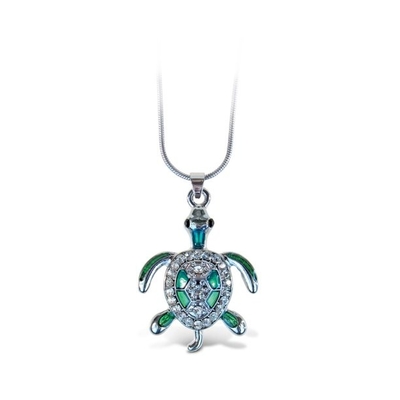 Joyería de cadena de plata del collar de la tortuga de mar verde con el colgante del diamante artificial para el collar formal casual de la vida marina del traje