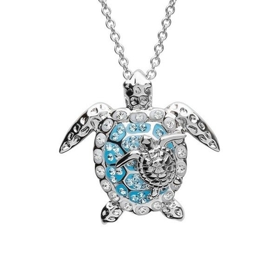 Joyería de cadena de plata del collar de la tortuga de mar verde con el colgante del diamante artificial para el collar formal casual de la vida marina del traje