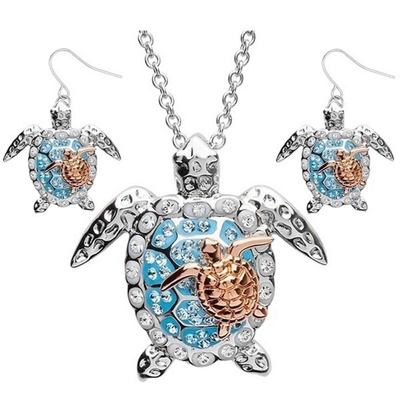 Joyería de cadena de plata del collar de la tortuga de mar verde con el colgante del diamante artificial para el collar formal casual de la vida marina del traje