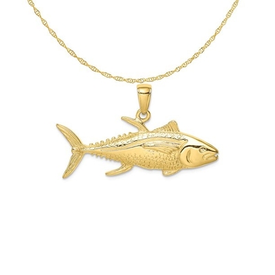 Quilate en el collar ligero amarillo 18 de la cadena de la cuerda del oro amarillo de Tuna Fish Pendant Charm With 14K del oro amarillo de los quilates 10K