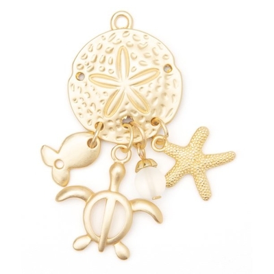 Encantos de la joyería del acento del dólar de arena de DIY con la vida marina, 2Pc, final del oro