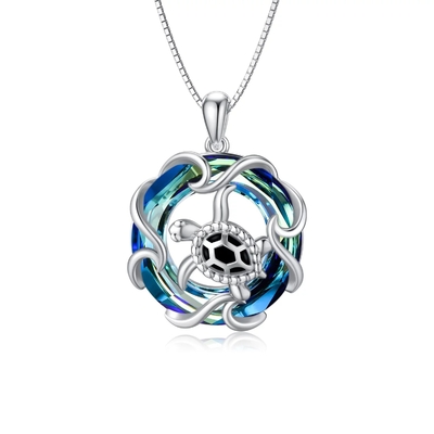 Collar de los regalos S925 Sterling Silver Sea Turtle Pendant del día de tarjeta del día de San Valentín con el cristal azul para las mujeres