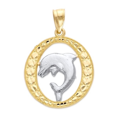 10k dos Tone Gold Dolphin Pendant, joyería animal del alcohol, regalos de la vida marina para ella con la cadena de 18 pulgadas