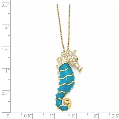 Seahorse de la CZ de la circona cúbica de 925 Sterling Silver Gold Plated Enameled vida marina pendiente del encanto del collar de la cadena de 18 pulgadas