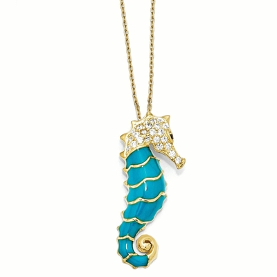 Seahorse de la CZ de la circona cúbica de 925 Sterling Silver Gold Plated Enameled vida marina pendiente del encanto del collar de la cadena de 18 pulgadas