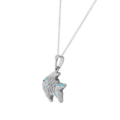 925 pescados blancos azules del esmalte de Sterling Silver 3D encantan el collar pendiente