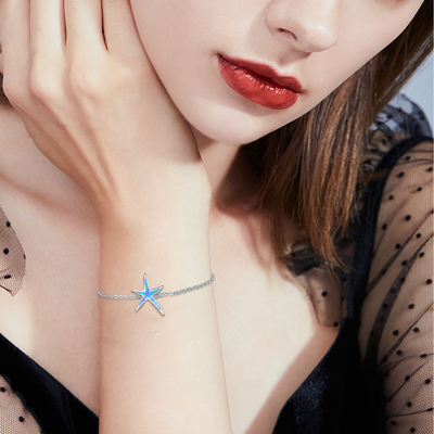 925 mujeres de Marine Life Charm Anklet For de la playa de Sterling Silver Bracelet Nautical Starfish ligan la pulsera de tobillo