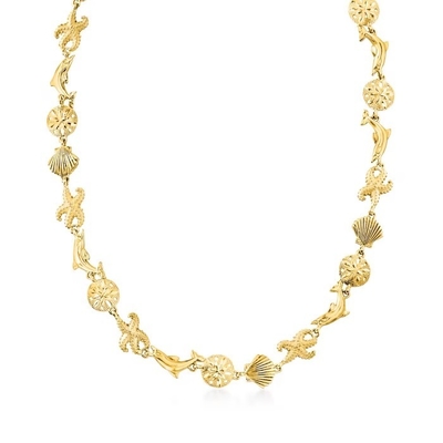 collar pendiente de la vida marina del oro amarillo 14kt para las mujeres como regalo