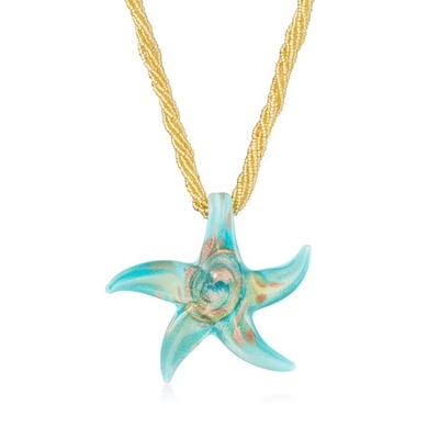 Collar de cristal de las estrellas de mar de Murano de la turquesa italiana con el oro 18kt sobre Sterling