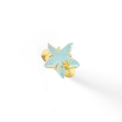 Anillo de cristal veneciano azul de las estrellas de mar de Tagliamonte 16m m del italiano en el oro 18kt sobre Sterling