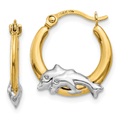 los aros del oído de los pendientes del aro del delfín del oro amarillo 14k fijaron la joyería fina de la vida marina animal para los regalos de las mujeres para ella