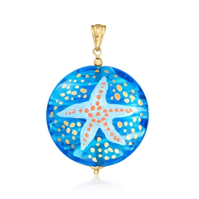 Colgante de cristal de las estrellas de mar de Murano del italiano en el oro 18kt sobre Sterling