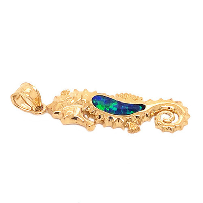 Oro amarillo Sapphire Seahorse Pendant Necklace azul, joyería de la vida marina del estilo del océano