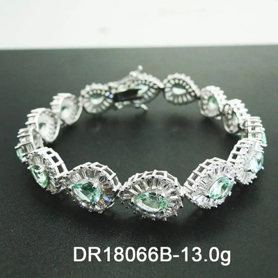 Pulsera de tenis de rubí sintético de la lágrima de Sterling Silver Pear Cut Green de la joyería 925 de la CZ