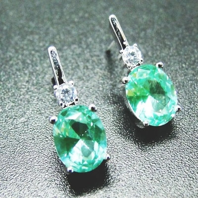 Piedra cúbica Ring Earrings Pure 925 Sterling Silver Fashion Jewelry Set del Zircon de los rubíes sintéticos verdes