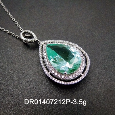 Pera de la joyería de las mujeres que corta el rubí sintético verde alrededor de la circona cúbica blanca 925 Sterling Silver Fine Jewelry