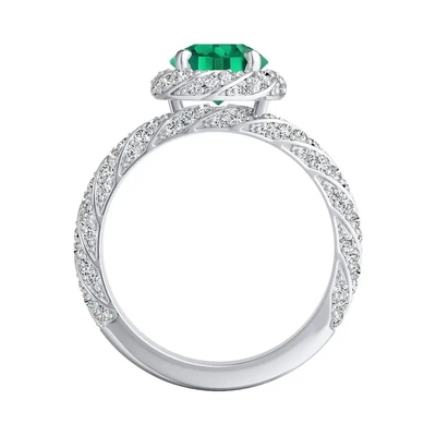 El laboratorio de los anillos de bodas del corte de ronda de la joyería del halo creó a Emerald Engagement Ring verde