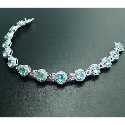 925 Sterling Silver Elegant Women Bracelet pavimentan la determinación del brazalete de rubí sintético verde