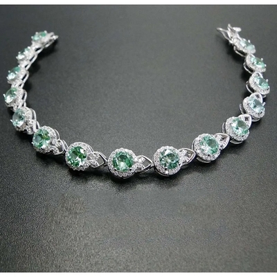 925 Sterling Silver Elegant Women Bracelet pavimentan la determinación del brazalete de rubí sintético verde