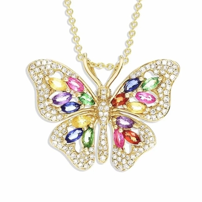 Collar pendiente de la mariposa de la CZ del multicolor de la joyería de Sterling Silver Colorful CZ de la venta al por mayor 925