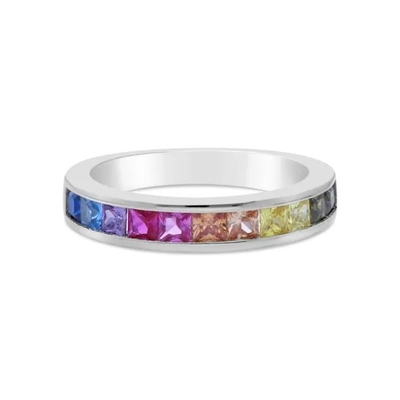 El Baguette de Sterling Silver Rainbow CZ de la venta al por mayor 925 empiedra la joyería del partido de Ring Multicolor Zircon Ring For