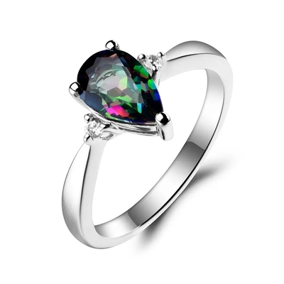 Anillo de compromiso místico de Topaz Mystic Topaz Birthstone Month del nuevo arco iris de 925 Sterling Silver CZ
