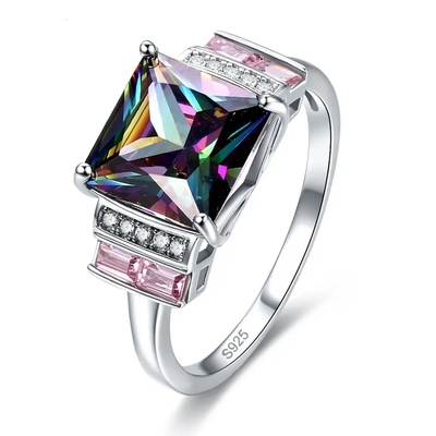 Al por mayor 925 Sterling Silver Jewelry Square Shape Topaz Silver Ring místico