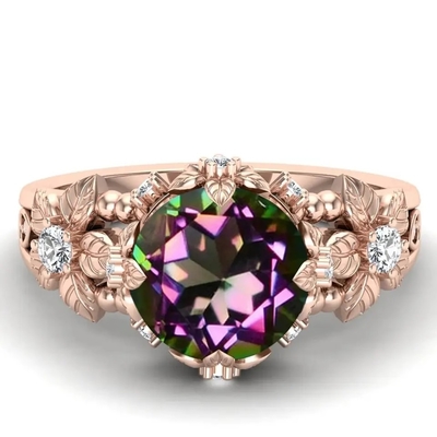 14K Sterling Silver Vintage Art Round plateado oro cortó a Topaz Gemstone Engagement Rings blanco místico