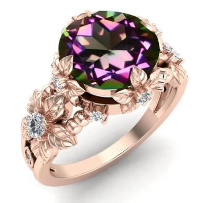 14K Sterling Silver Vintage Art Round plateado oro cortó a Topaz Gemstone Engagement Rings blanco místico