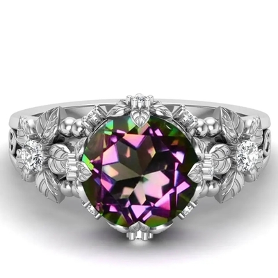 14K Sterling Silver Vintage Art Round plateado oro cortó a Topaz Gemstone Engagement Rings blanco místico