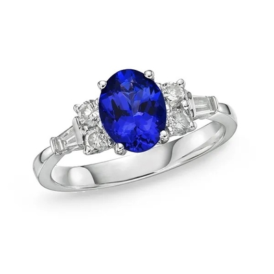 El óvalo de 925 Sterling Silver Wholesale Tanzanite Ring cortó el anillo de compromiso de la boda de Tanzanite de la piedra azul