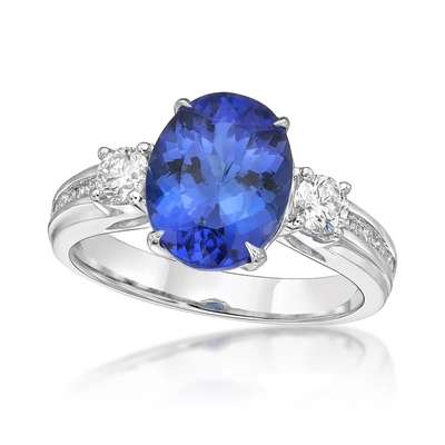El óvalo de 925 Sterling Silver Wholesale Tanzanite Ring cortó el anillo de compromiso de la boda de Tanzanite de la piedra azul