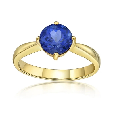 925 joyería Tanzanite Ring Round Brilliant Cut Tanzanite Diamond Solitaire Ring del oro de Sterling Silver 14K