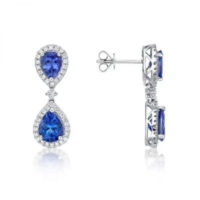 925 pendientes en forma de pera del doble de la joyería de la piedra de Sterling Silver Blue Color Tanzanite