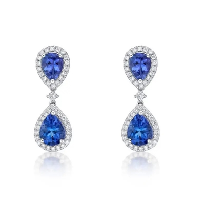 Joyería de la boda, rodio azul de la plata de la piedra 925 del color de Tanzanite del pendiente largo plateado