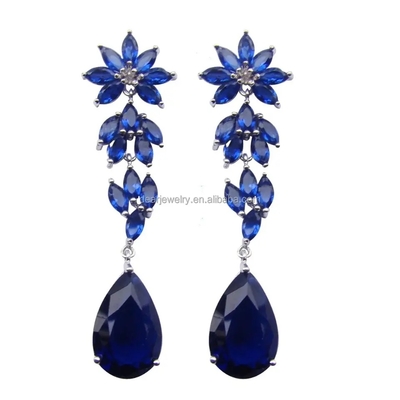 Joyería de la boda, rodio azul de la plata de la piedra 925 del color de Tanzanite del pendiente largo plateado
