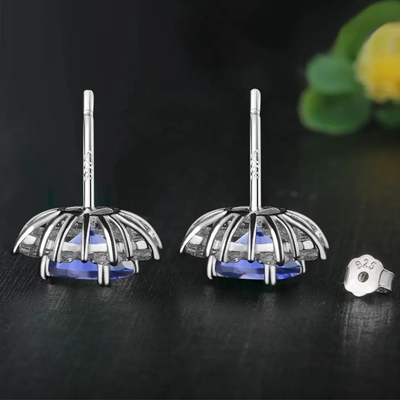Pendientes del perno prisionero de la joyería de la Navidad de Sterling Silver Created Tanzanite CZ del sólido 925 para las mujeres
