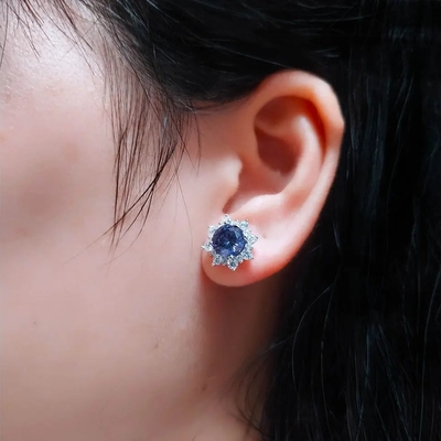 Pendientes del perno prisionero de la joyería de la Navidad de Sterling Silver Created Tanzanite CZ del sólido 925 para las mujeres