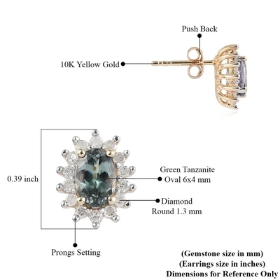 el óvalo del halo de la CZ de la joyería del oro amarillo 14K cortó los pendientes clásicos de Tanzanite del perno prisionero de las mujeres verdes superiores de los pendientes