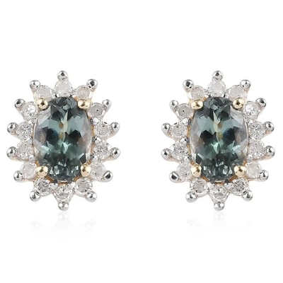 el óvalo del halo de la CZ de la joyería del oro amarillo 14K cortó los pendientes clásicos de Tanzanite del perno prisionero de las mujeres verdes superiores de los pendientes
