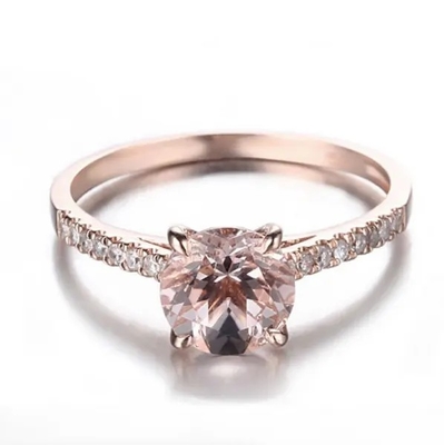 Anillo de compromiso al por mayor de Ring Round Cut Pink Morganite del Morganite de Sterling Silver Jewelry Rose Gold de la fábrica 925