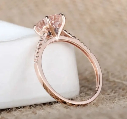 Anillo de compromiso al por mayor de Ring Round Cut Pink Morganite del Morganite de Sterling Silver Jewelry Rose Gold de la fábrica 925