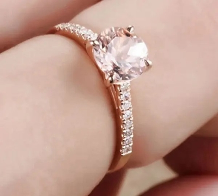 Anillo de compromiso al por mayor de Ring Round Cut Pink Morganite del Morganite de Sterling Silver Jewelry Rose Gold de la fábrica 925