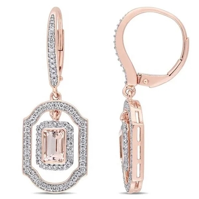 925 pendientes del puño del Morganite de Platedt del oro de Sterling Silver Round Shape Rose