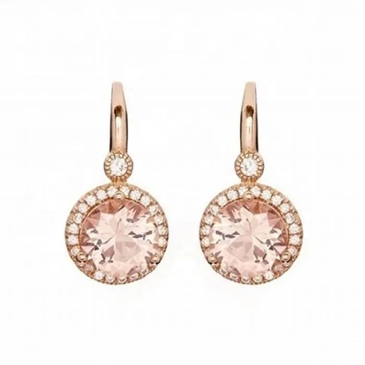 925 pendientes del puño del Morganite de Platedt del oro de Sterling Silver Round Shape Rose