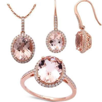925 pendientes del puño del Morganite de Platedt del oro de Sterling Silver Round Shape Rose