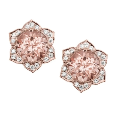 925 pendientes del puño del Morganite de Platedt del oro de Sterling Silver Round Shape Rose