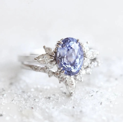 Promesa Ring Elegant Jewelry del compromiso de la CZ del lado de S925 Rose Gold Oval Lavender Sapphire