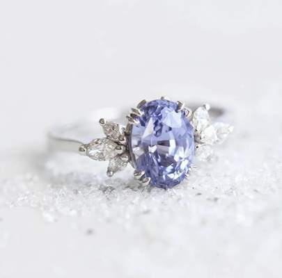 Promesa Ring Elegant Jewelry del compromiso de la CZ del lado de S925 Rose Gold Oval Lavender Sapphire