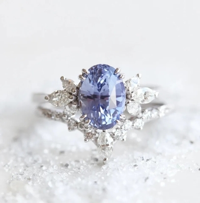 Promesa Ring Elegant Jewelry del compromiso de la CZ del lado de S925 Rose Gold Oval Lavender Sapphire